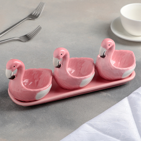 Набор соусников «Фламинго», 3 шт, на керамической подставке