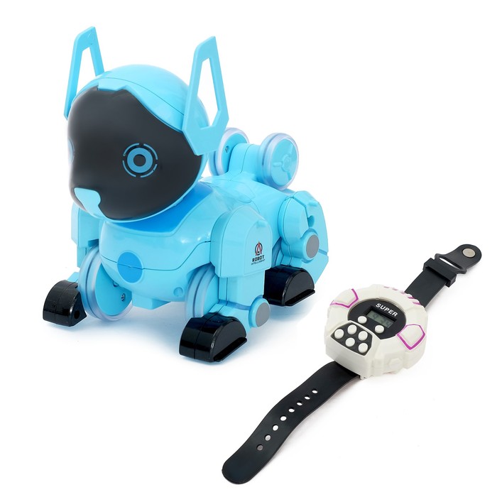 Робот-собака «Паппи», радиоуправляемый, световые и звуковые эффекты, работает от аккумулятора, цвет голубой - фото 2062068