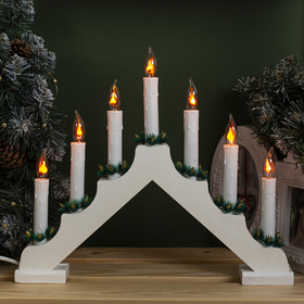 Фигура дерев. "Горка рождественская белая", 7 свечей, 1,5 Вт, Е12, 220V, ЭФФЕКТ ОГНЯ