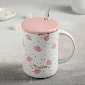 Mug with lid "Passion" complete with spoon 12x8x12 cm 450 ml, MIX