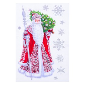 Набор наклеек "Новогодний" голографическая фольга, Дед Мороз с ёлочкой, 16,7 х 24,6 см