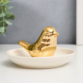 Сувенир керамика подставка под кольца "Птичка" золото 5х10х10 см