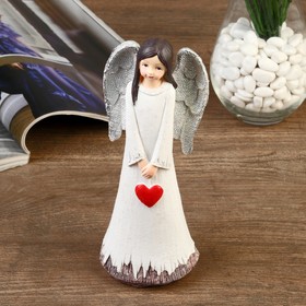 Сувенир полистоун "Ангел-девушка в белом платье с сердцем/букетом" МИКС 20х8х6,2 см