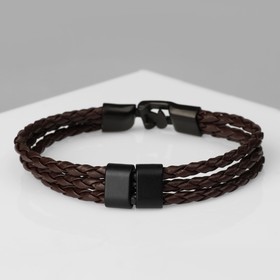 Браслет мужской "Власть" трио, цвет коричневый с чёрным металлом, 20,5 см