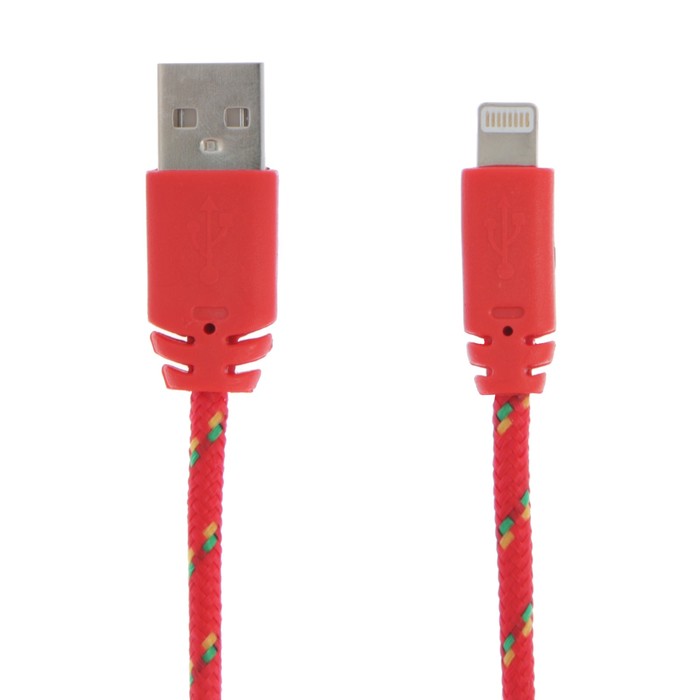 Кабель LuazON, Lightning - USB, 1 А, 1 м, оплётка нейлон, красный