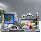 Plastic photo frame for 2 photos 10x15cm "Sailfish and dolphins" dark silver 17,5х33,5 cm