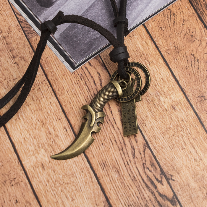 Мужской кулон "Резон" кинжал, цвет чернёное золото с медью на корич шнурке, 80 см - фото 798338060
