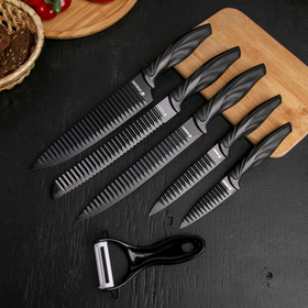 Набор «Пантера», 6 предметов: ножи: 19 см, 23 см, 32 см, 32 см, керамическая овощечистка, 32×4 см, цвет чёрный