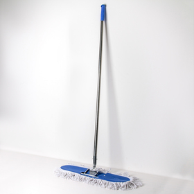 Швабра для мытья пола плоская Доляна, телескопическая стальная ручка 129 см, широкая х/б насадка 55×13 см
