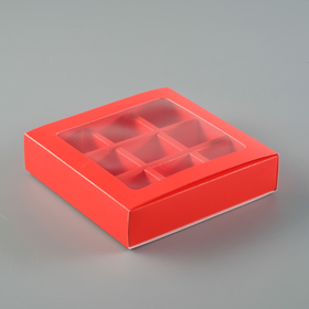 Упаковка для конфет 9 шт,14,5 х 14,5 х 3,5 см, красный