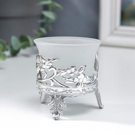 Подсвечник стекло, пластик на 1 свечу "Цветы" серебро 6,5х6х6 см в Донецке