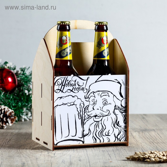 Ящик под пиво "С Новым Годом!" Дед Мороз и кружка | vlarni-land