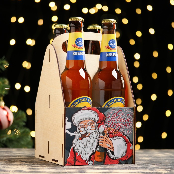 Ящик под пиво "С Новым Годом!" Дед Мороз с сигарой | vlarni-land