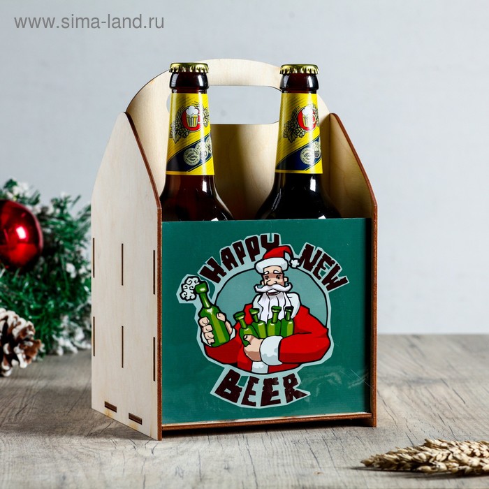 Ящик под пиво "С Новым Годом!" Дед Мороз и бутылки | vlarni-land