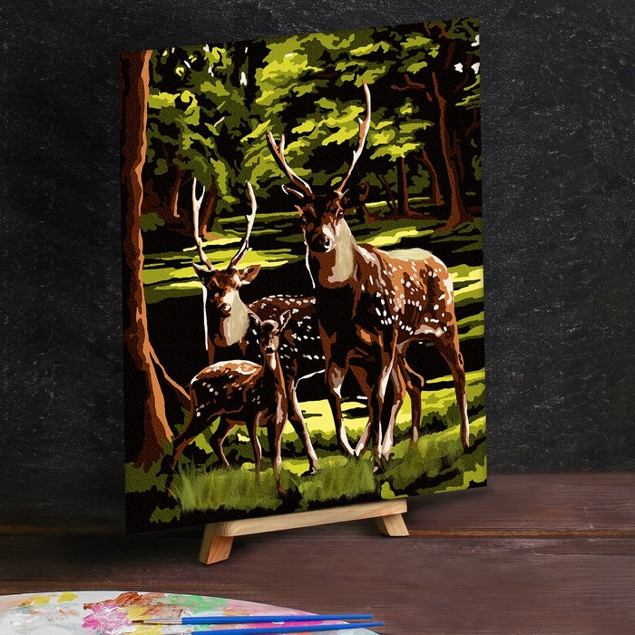 Картина по номерам с дополнительными элементами «Олени в лесу», 30х40 см