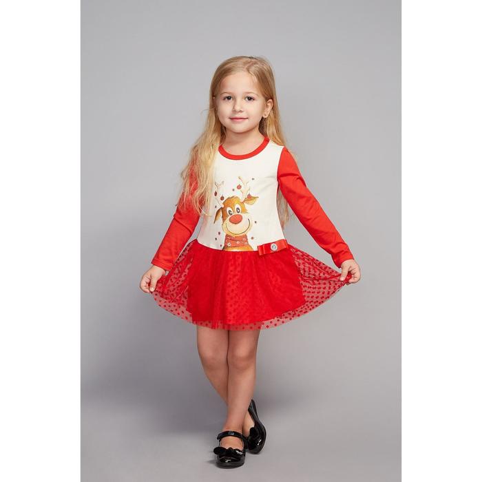 Платье для девочки, цвет красный/бежевый, рост 104 см