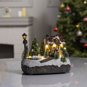 Фигурка световая "Новогодний город" 19х13х17 см, 7 LED, АА*3 и от USB, ТЁПЛОЕ БЕЛОЕ
