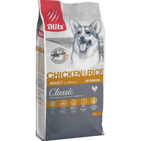 Сухой корм Blitz Chiken and Rice для собак, курица/рис, 15 кг