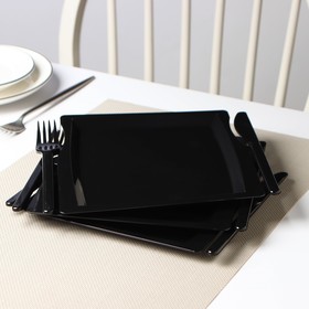 Комбо-тарелка одноразовая 3 в 1: тарелка, вилка, нож, квадратная, цвет чёрный (3 шт)