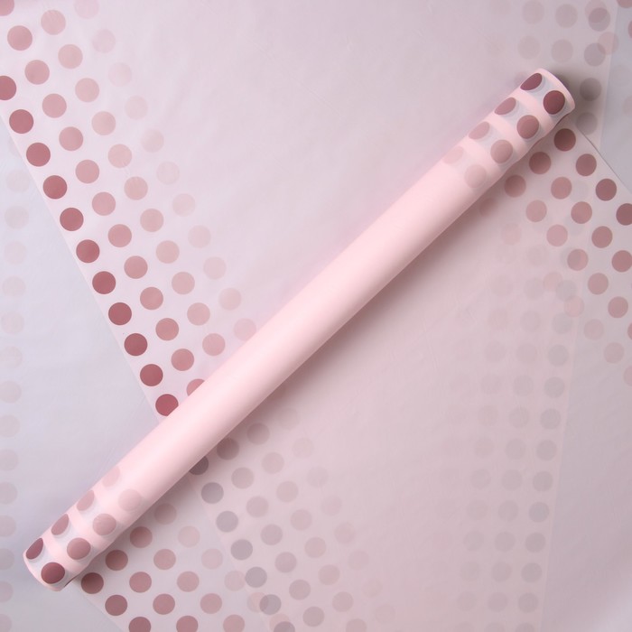 Пленка матовая для цветов "Горох", нежно-розовая, 60 см х 5 м - фото 3676482