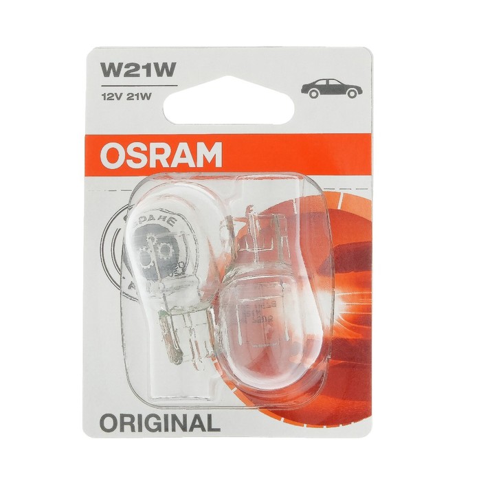 Лампа автомобильная Osram, W21W, 12 В, 21 Вт, набор 2 шт, 7505-02B