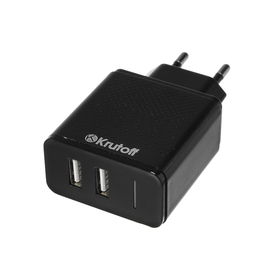 Сетевое зарядное устройство Krutoff, 2 USB, 2.4 A, черное