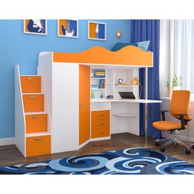 Детская кровать-чердак Пионер белое дерево/оранжевый