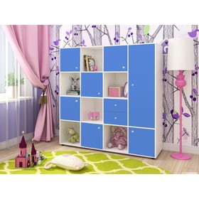 Стеллаж для детской комнаты Джери-2 белое дерево/голубой