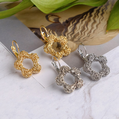 Metal earrings "Weave" flower, MIX color