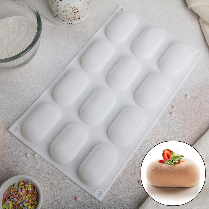 Форма для муссовых десертов и выпечки Доляна «Савоярди», 29,7×17,2×2,5 см, 12 ячеек, 4×6,5 см, цвет белый