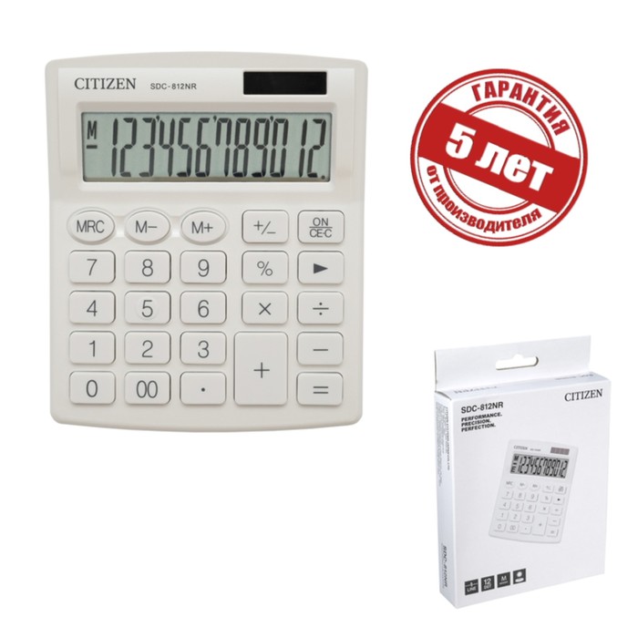 Калькулятор настольный Citizen 12 разр 127*105*21мм, 2-е питание, бел SDC812NRWHE