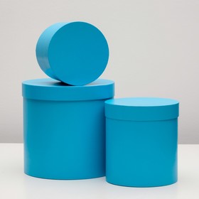 Набор круглых коробок 3 в 1 "Однотонный голубой", 30 х 30 х 30 см - 20 х 20 х 15 см