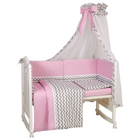 Комплект в кроватку «Зигзаг», 7 предметов, цвет cеро-розовый