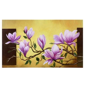 Картина-холст на подрамнике "Ветка с розовыми цветами" 60х100 см