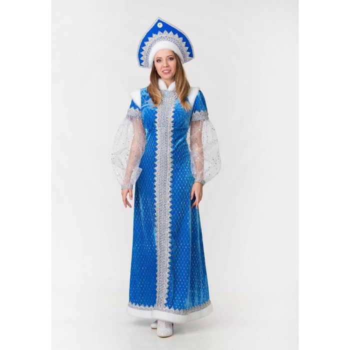 Карнавальный костюм «Снегурочка», платье, кокошник, р. 48, рост 170 см - фото 959677