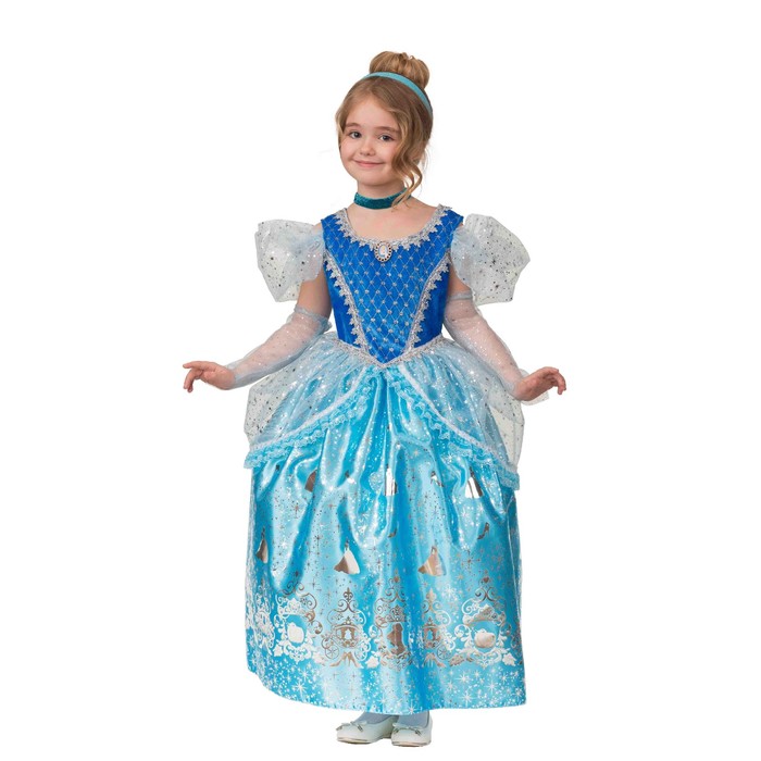 Карнавальный костюм «Принцесса Золушка», текстиль-принт, платье, перчатки, брошь, р. 32, рост 122 см - фото 959683