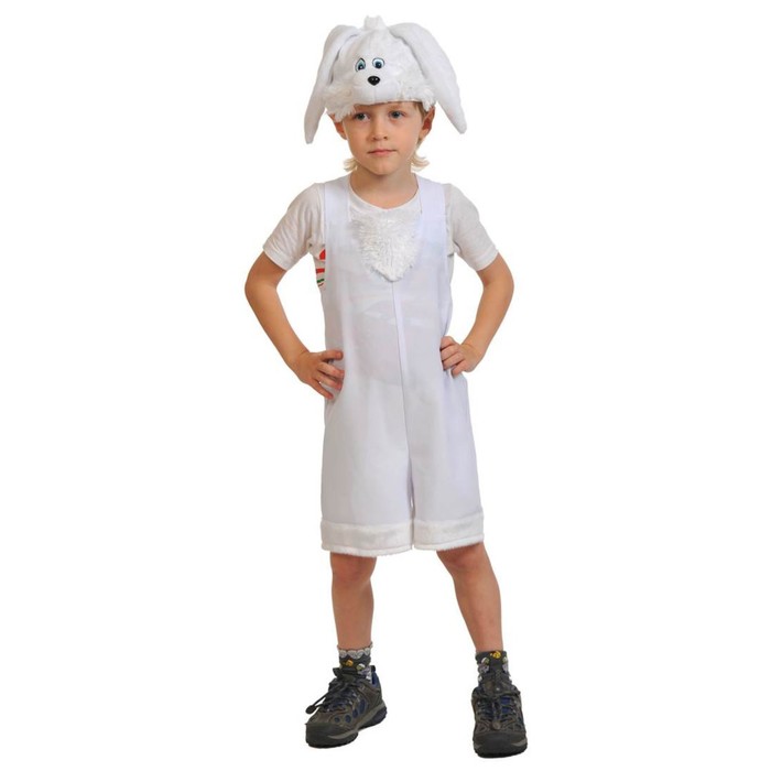 Карнавальный костюм «Зайчик белый», ткань-плюш, полукомбинезон, маска, рост 92-122 см - фото 4108978