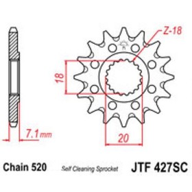 Звезда передняя, ведущая, JTF427 для мотоцикла, стальная с самоочисткой 4164606