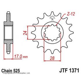 Звезда передняя, ведущая, JTF1371 для мотоцикла, стальная 4164672