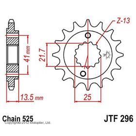 Звезда передняя, ведущая, JTF296 для мотоцикла, стальная 4164600