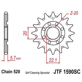 Звезда передняя, ведущая, JTF1590 для мотоцикла, стальная с самоочисткой 4164683