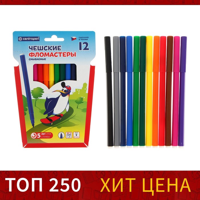 Фломастеры 12 цветов Centropen 7790 "Пингвины" 1.8 мм , линия 1.0 мм - фото 4288287