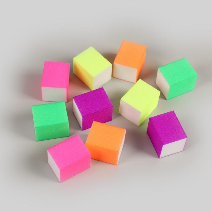 Бафы наждачные для ногтей, четырёхсторонние, 10 шт, 3,5 × 2,5 × 2,5 см, разноцветные