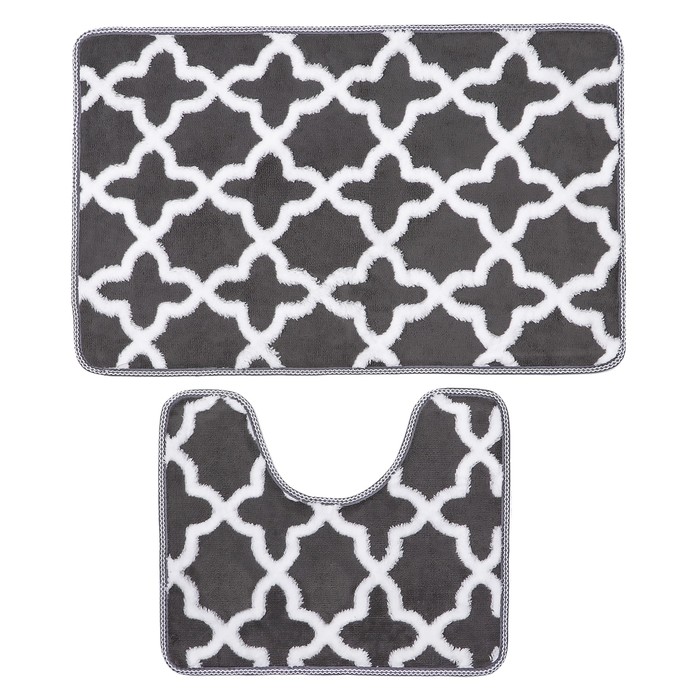 Набор ковриков для ванны и туалета Доляна «Трафарет», 2 шт: 40×50, 50×80 см, цвет серый - фото 798374973