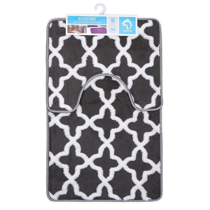 Набор ковриков для ванны и туалета Доляна «Трафарет», 2 шт: 40×50, 50×80 см, цвет серый - фото 798374976