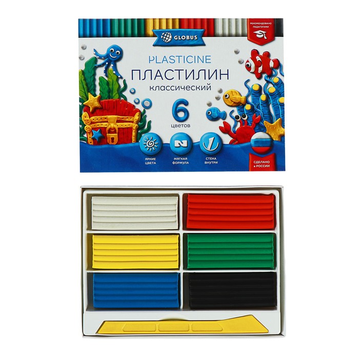 Пластилин GLOBUS «Классический», 6 цветов, 120 г, рекомендован педагогами (2 набор)