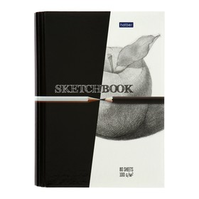 Тетрадь-скетчбук А5, 80 листов на гребне Black & White, твёрдая обложка, блок 100 г/м², с пошаговыми эскизами