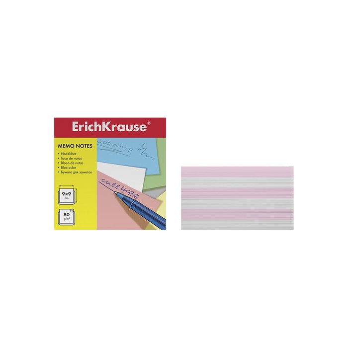 Блок бумаги для записей ErichKrause, 9x9x5 cм, белый/розовый, плотность 80 г/м2, люкс - фото 798378501