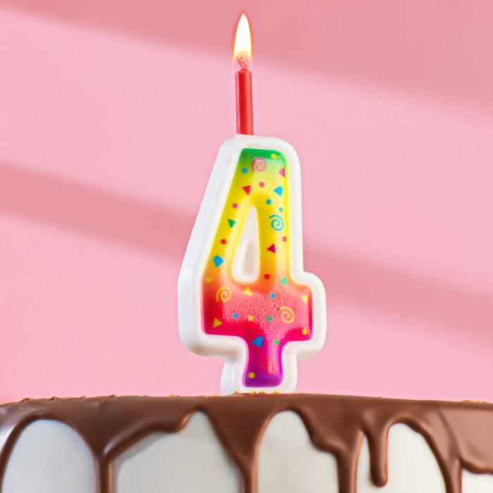 Свеча для торта "Цветное пламя", 12.3 см, цифра "4"