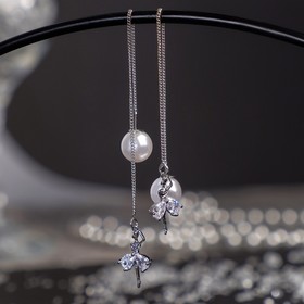 Earrings with pearl Chains and ballerina bead, white color in silver, bowl No. 10